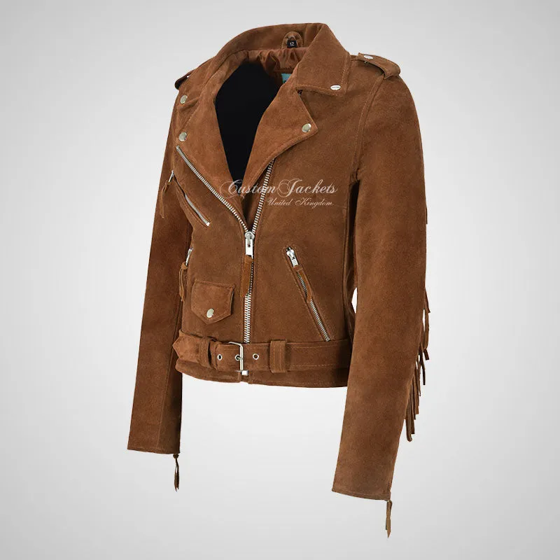 BRANDO Ladies Fringe Suede Biker Jacket Leather Fringe Jacket