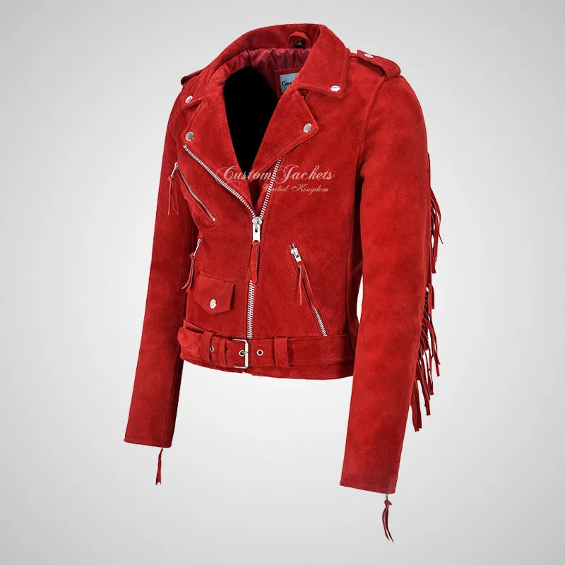 BRANDO Ladies Fringe Suede Biker Jacket Leather Fringe Jacket
