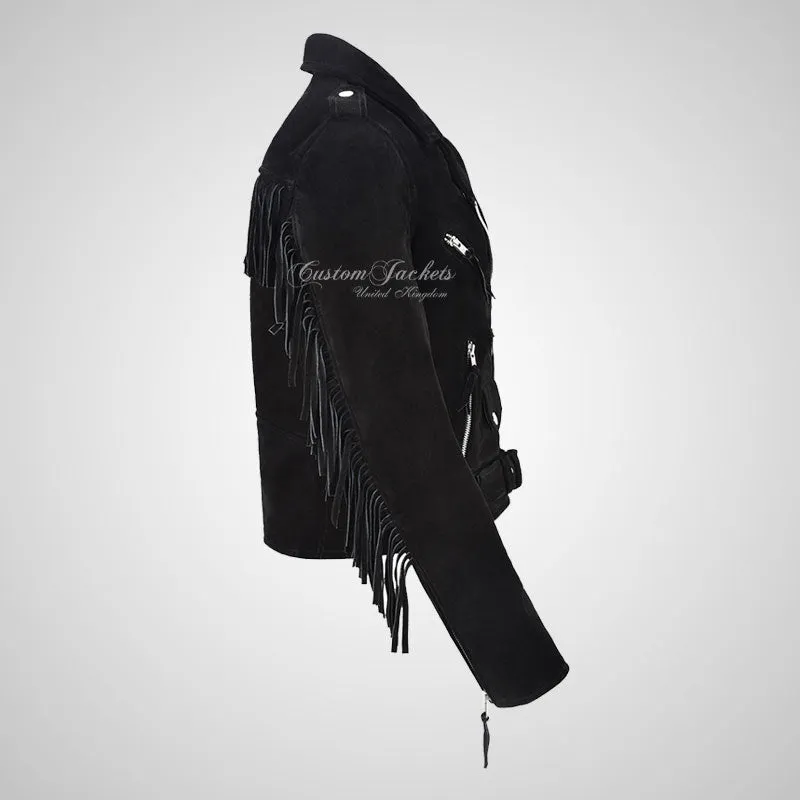 BRANDO Ladies Fringe Suede Biker Jacket Leather Fringe Jacket