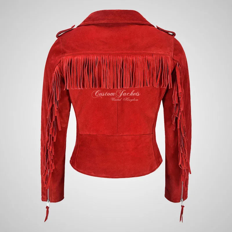 BRANDO Ladies Fringe Suede Biker Jacket Leather Fringe Jacket