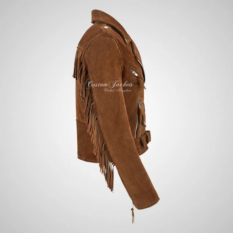 BRANDO Ladies Fringe Suede Biker Jacket Leather Fringe Jacket