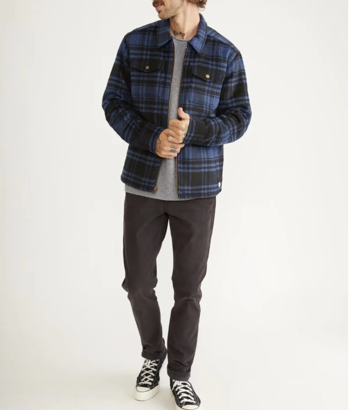 Brushed Wool Zip Jacket - Blue/Black