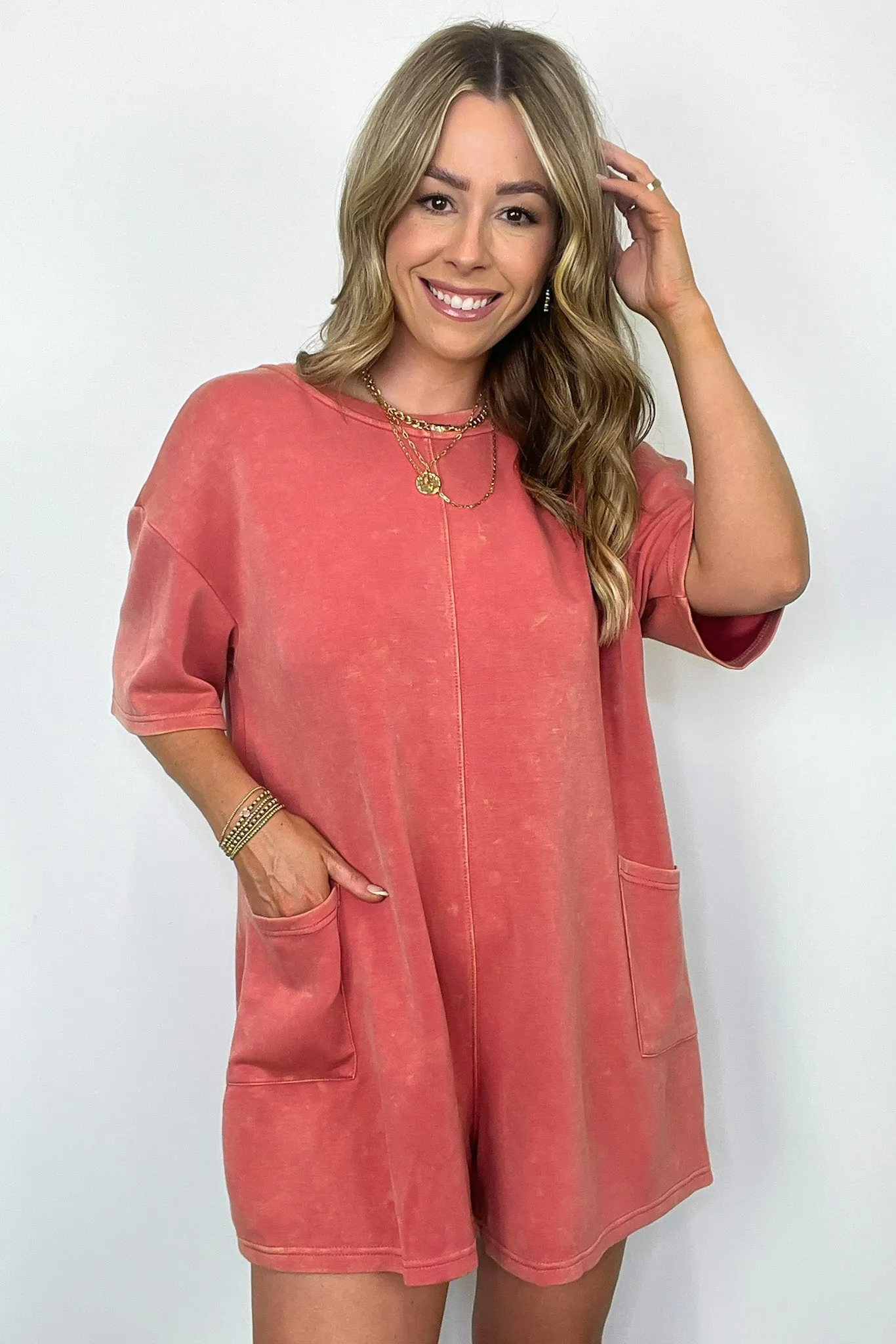 Capriana Mineral Wash Pocket Relaxed Romper