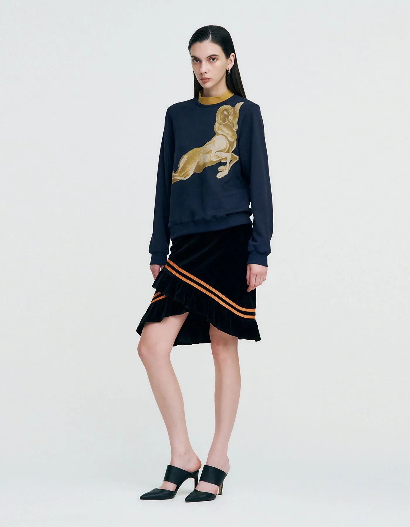 Color Strap Velour Frill Skirt
