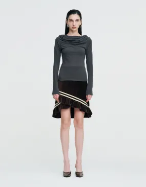 Color Strap Velour Frill Skirt