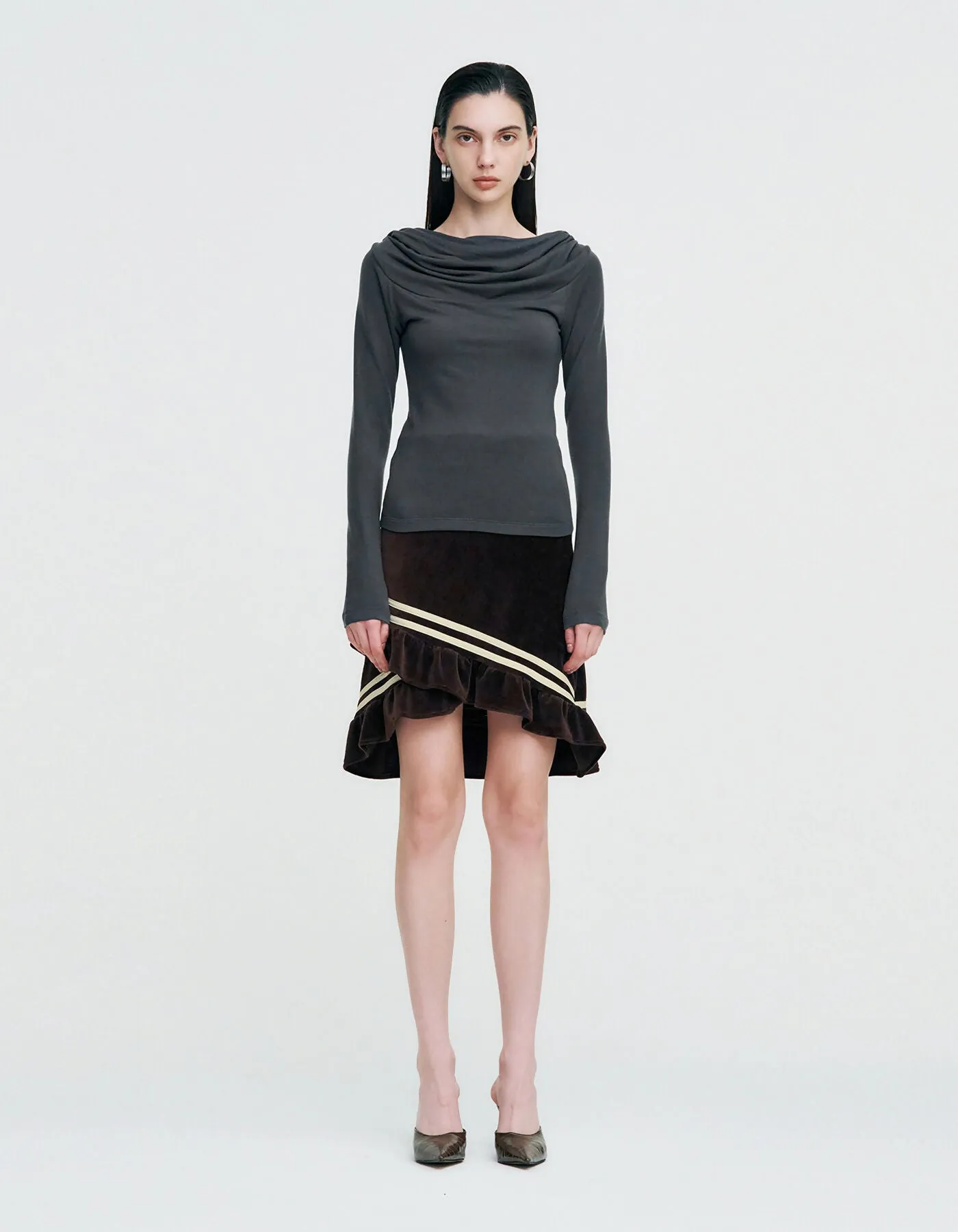 Color Strap Velour Frill Skirt