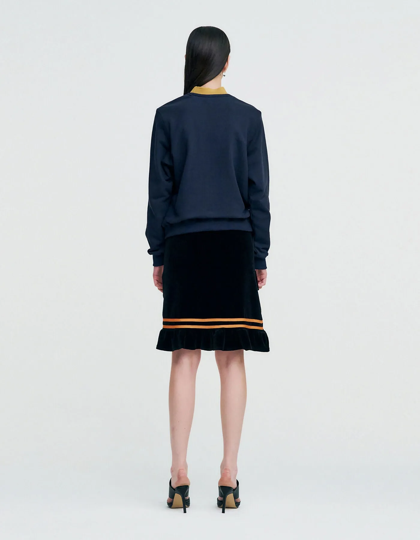 Color Strap Velour Frill Skirt