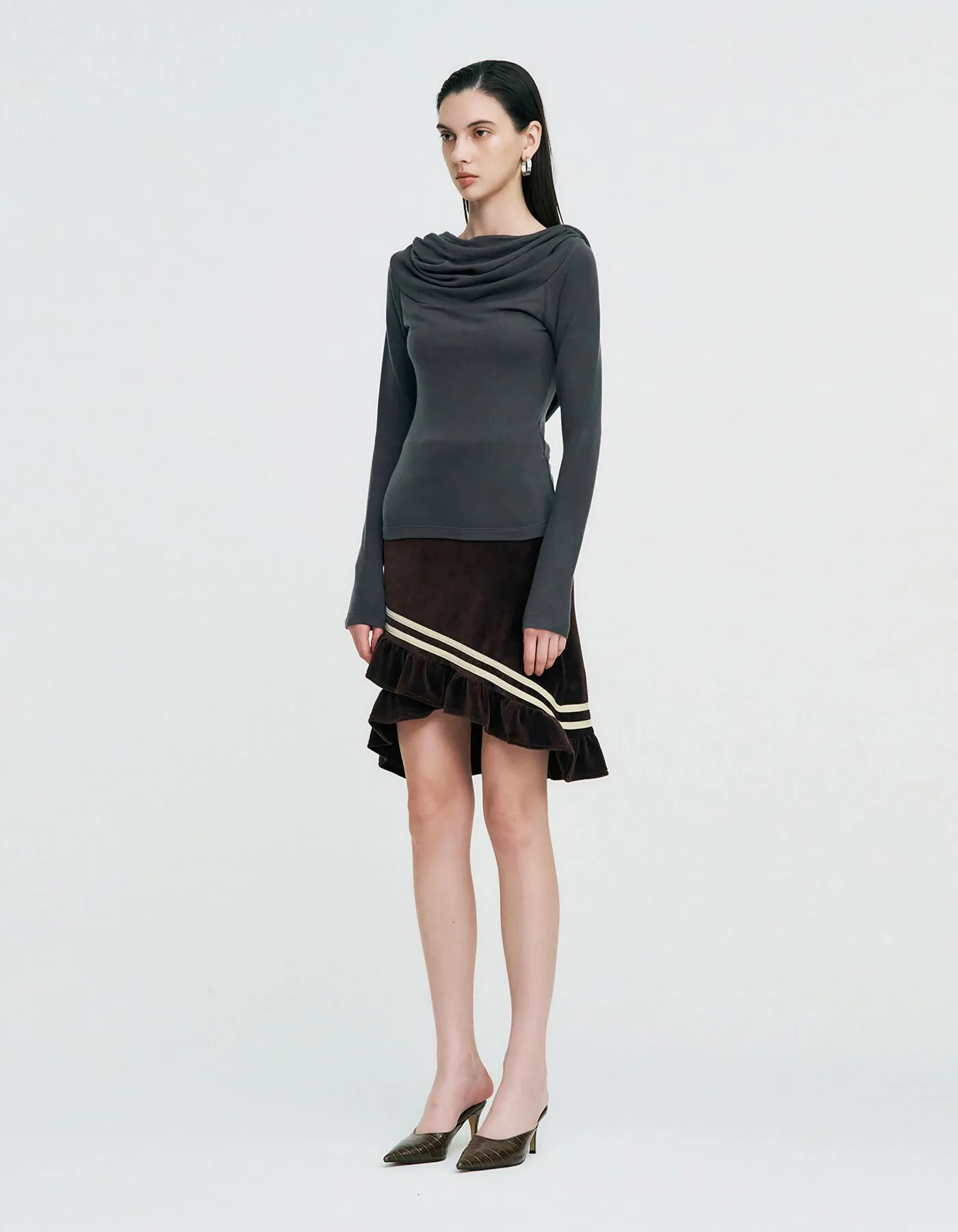 Color Strap Velour Frill Skirt