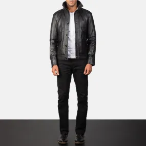 Columbus Black Leather Bomber Jacket Up to 5XL