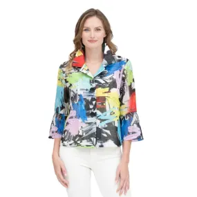 Damee Brushstroke-Print Short Jacket in Multi- 4892