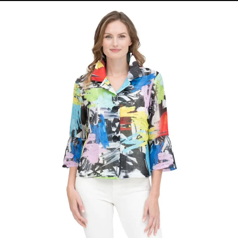 Damee Brushstroke-Print Short Jacket in Multi- 4892