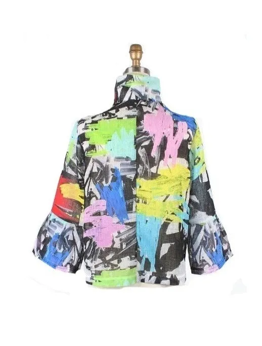Damee Brushstroke-Print Short Jacket in Multi- 4892