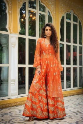Dilruba narangi gota patti sharara, top,jacket & dupatta set