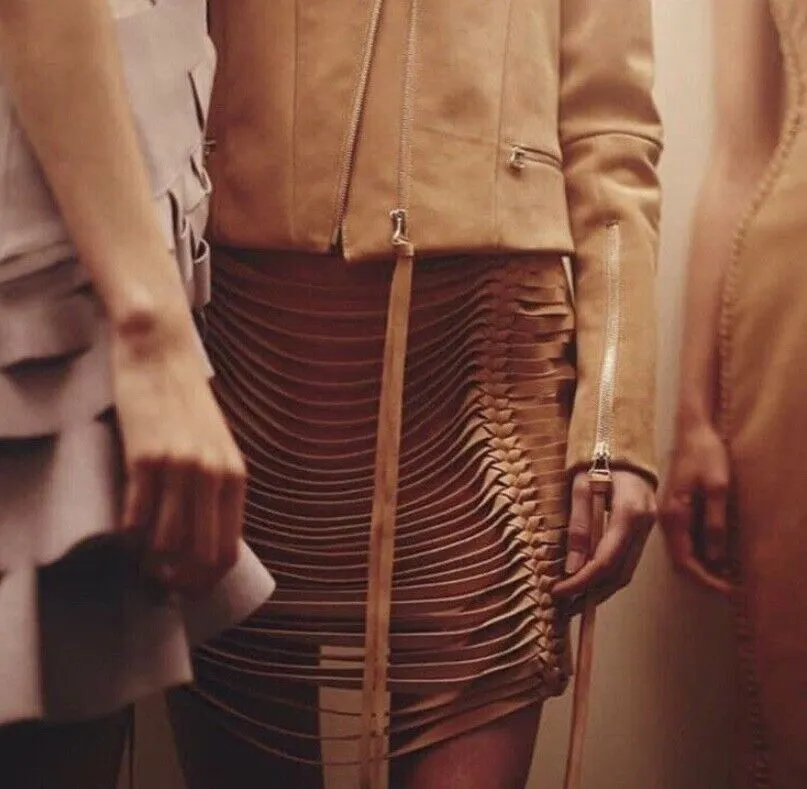 Dion Lee Suede Mini Skirt | Sz 10, Camel/Nude, Stretch Lining, Slashing/Ripping