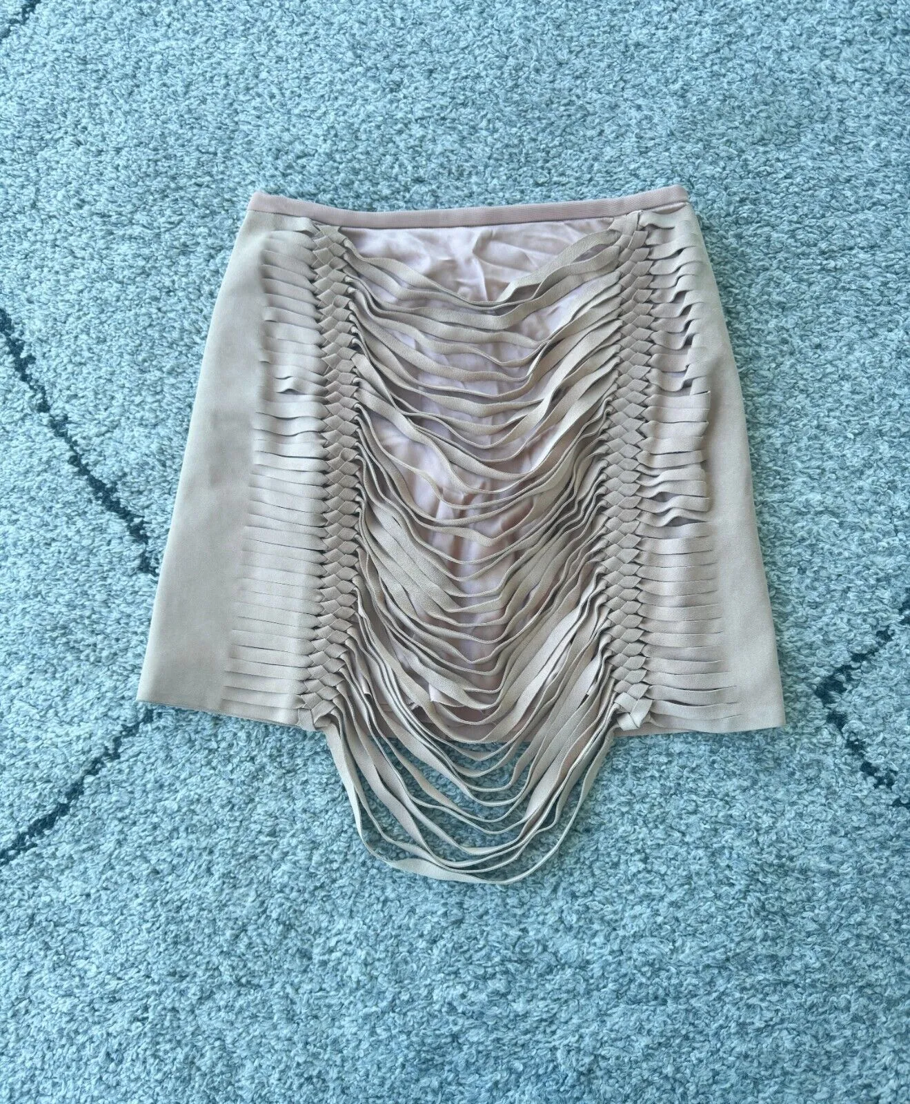 Dion Lee Suede Mini Skirt | Sz 10, Camel/Nude, Stretch Lining, Slashing/Ripping
