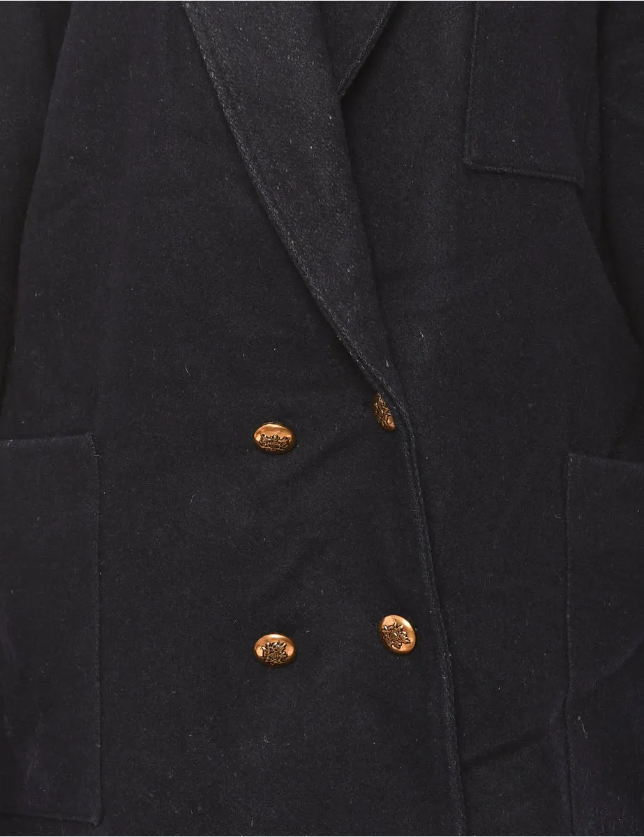 Double-Breasted Navy Wool Coat - L