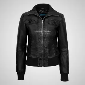 ELOWEN Women's Leather Bomber Jacket
