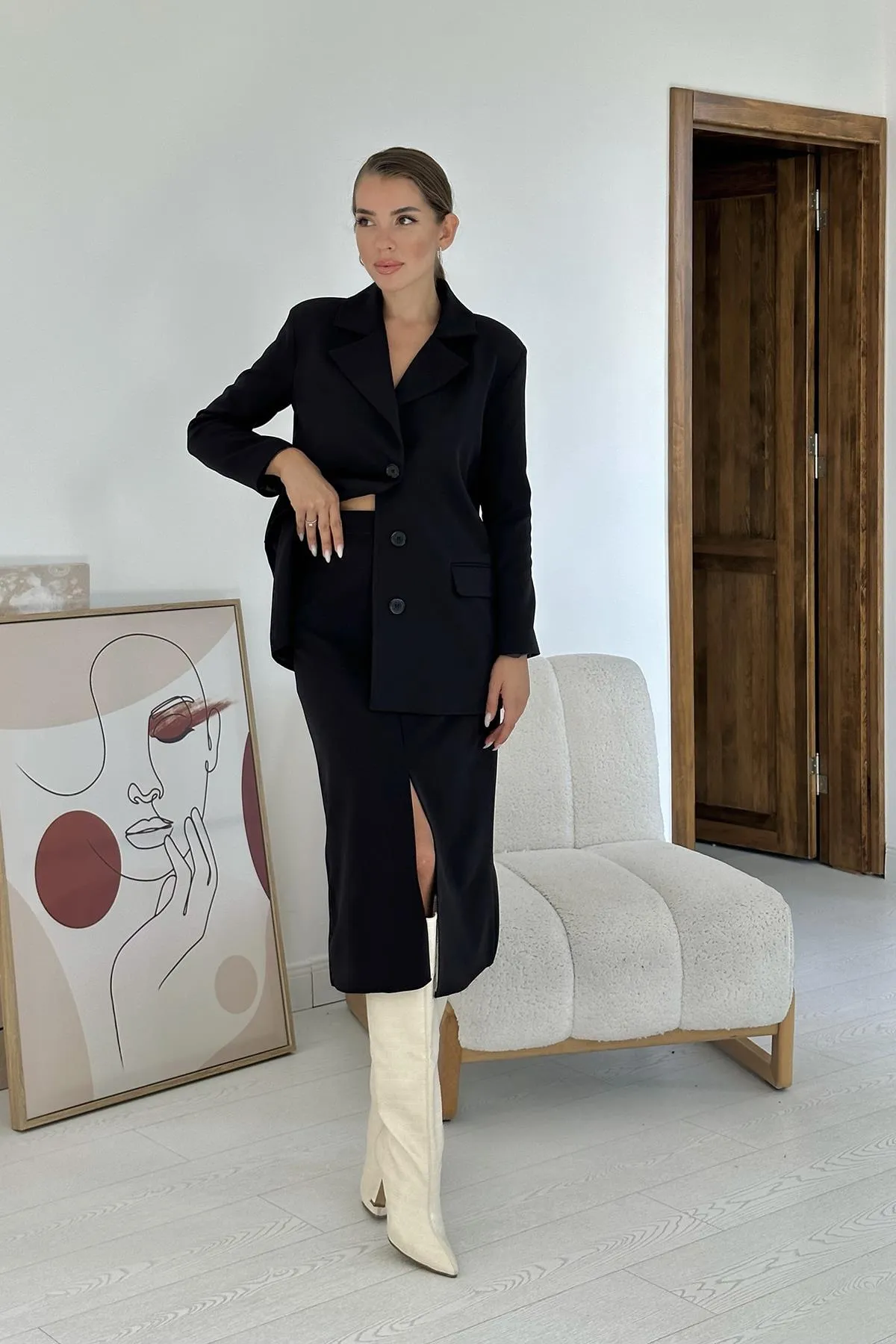 ELS Buttoned Jacket and Skirt Set - Black - Wuppertal