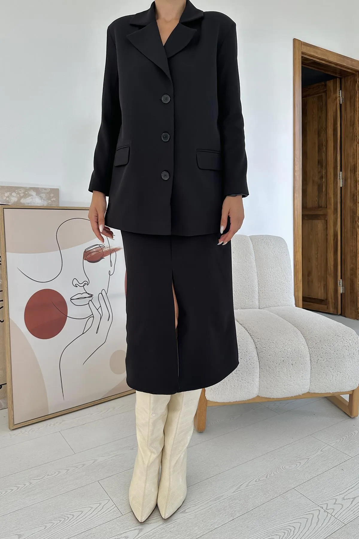 ELS Buttoned Jacket and Skirt Set - Black - Wuppertal