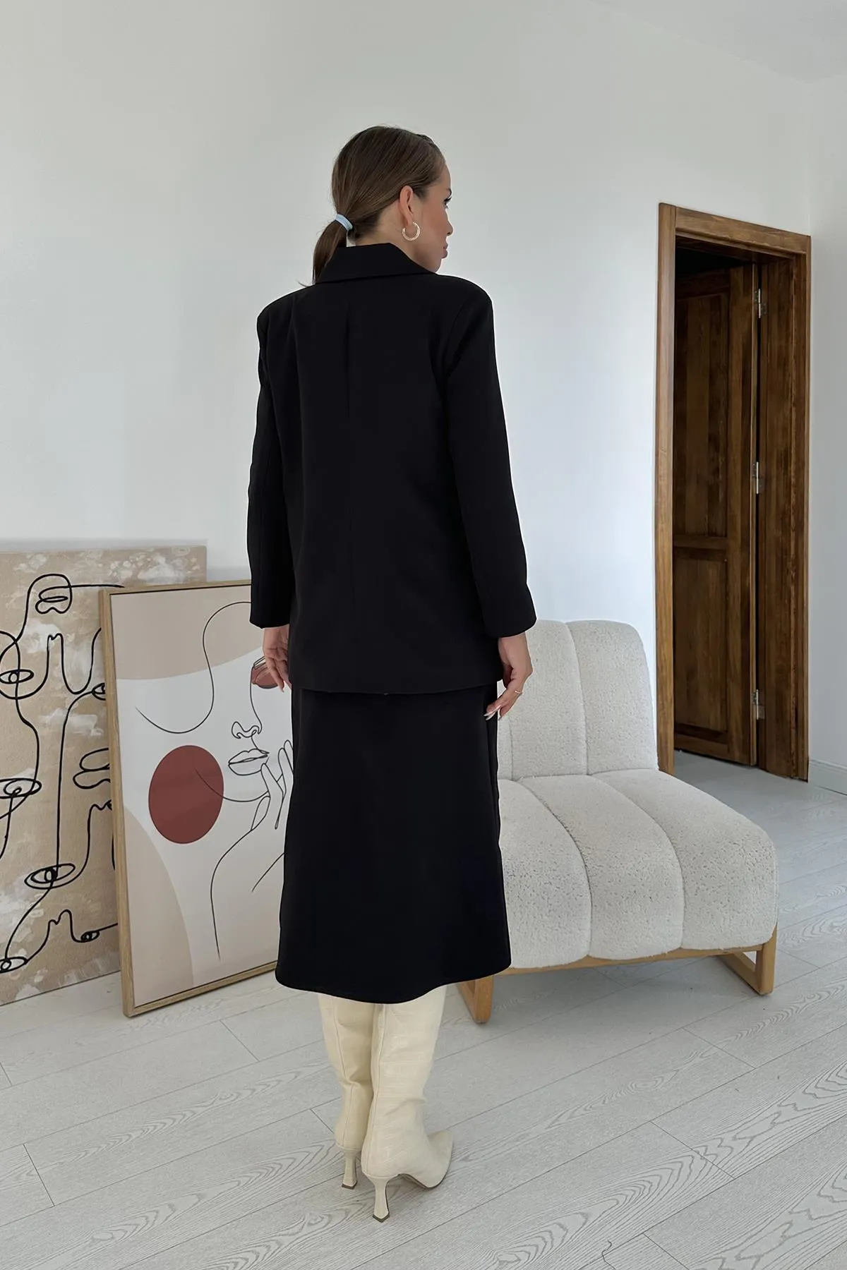 ELS Buttoned Jacket and Skirt Set - Black - Wuppertal