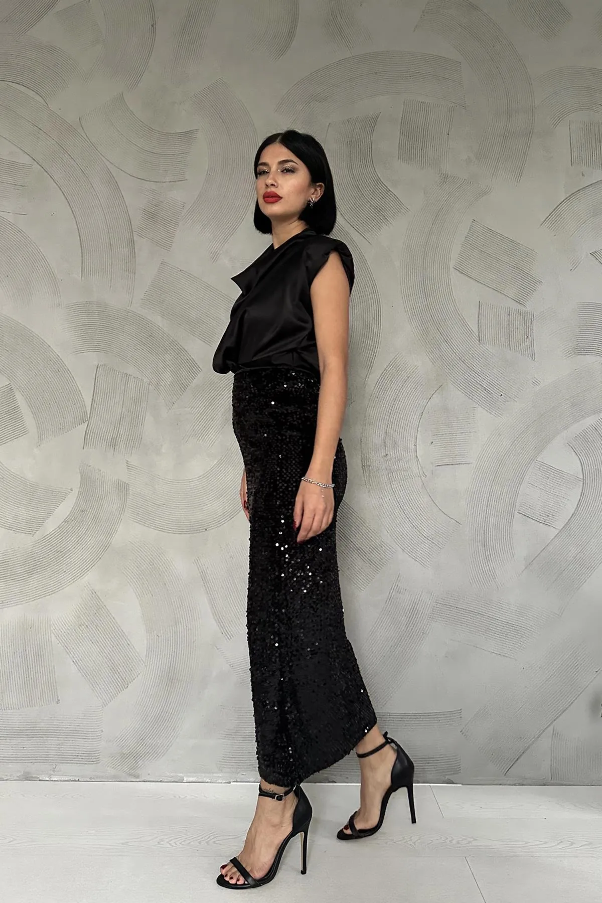 ELS Shiny Skirt with Sequins - Black - Granollers