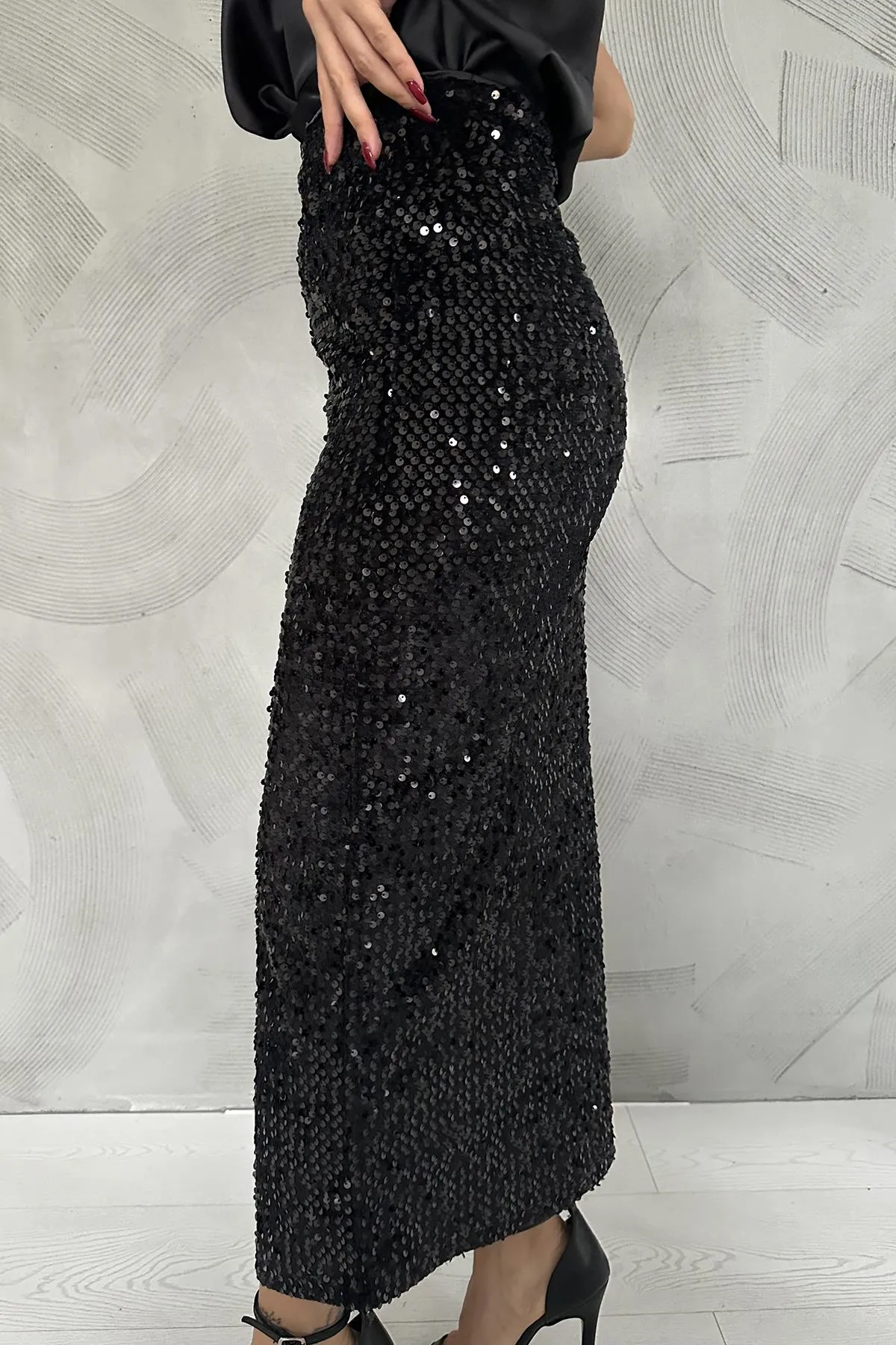 ELS Shiny Skirt with Sequins - Black - Granollers