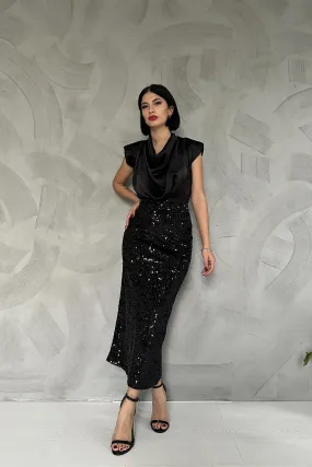 ELS Shiny Skirt with Sequins - Black - Granollers