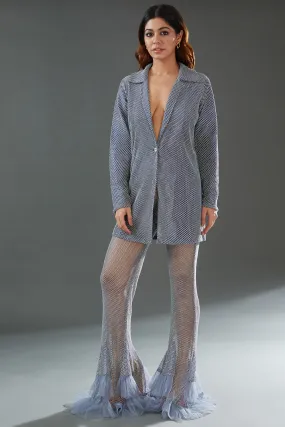 Embellished Grey Co-Ord Set In Mesh & Taffeta