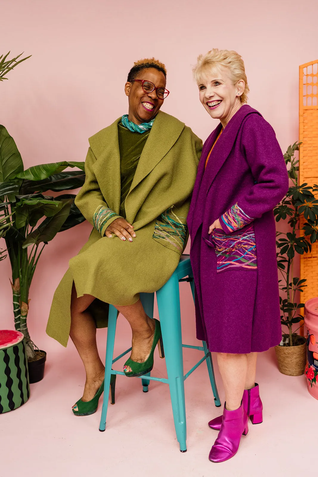 Embellished Long Wool Coat in Olive Green