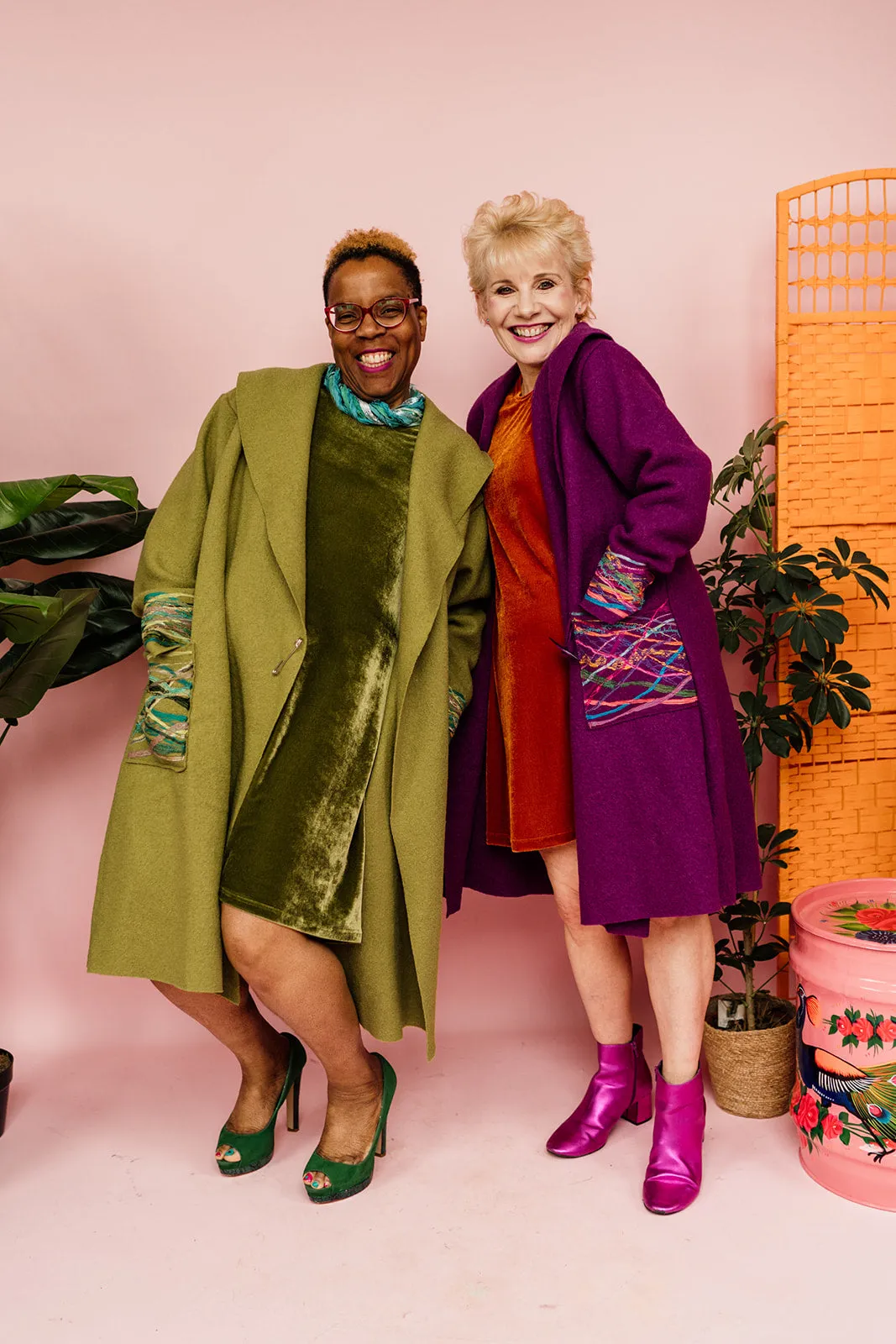 Embellished Long Wool Coat in Olive Green