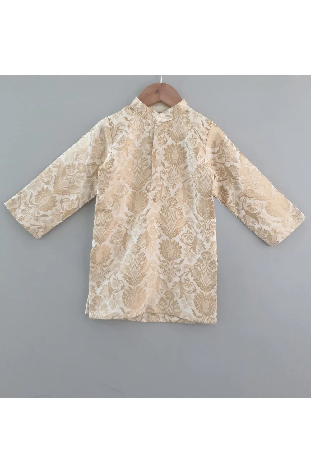 Embroidered banarsi kurta with printed jacket and chudidar