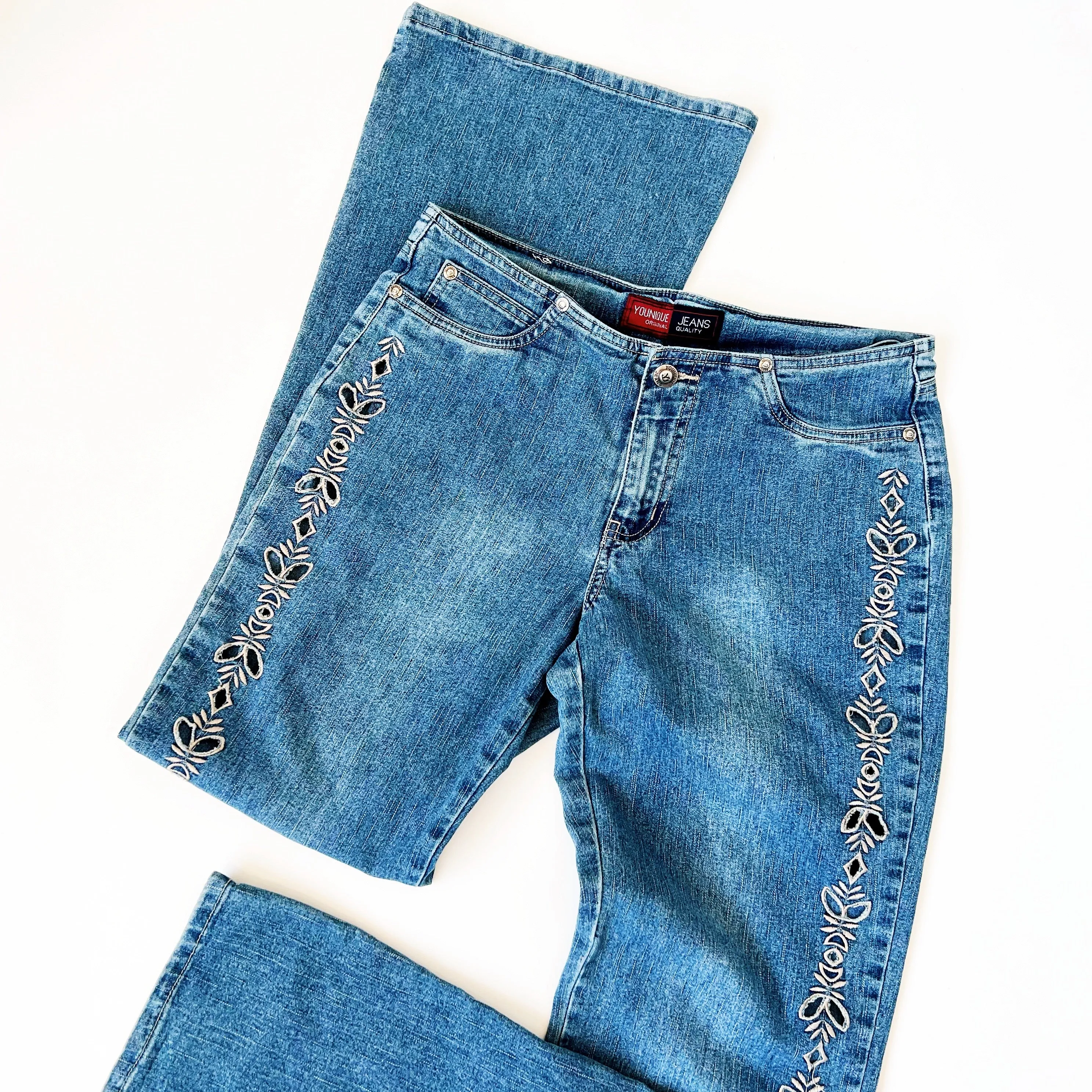 Embroidered Cutout Flare Jeans