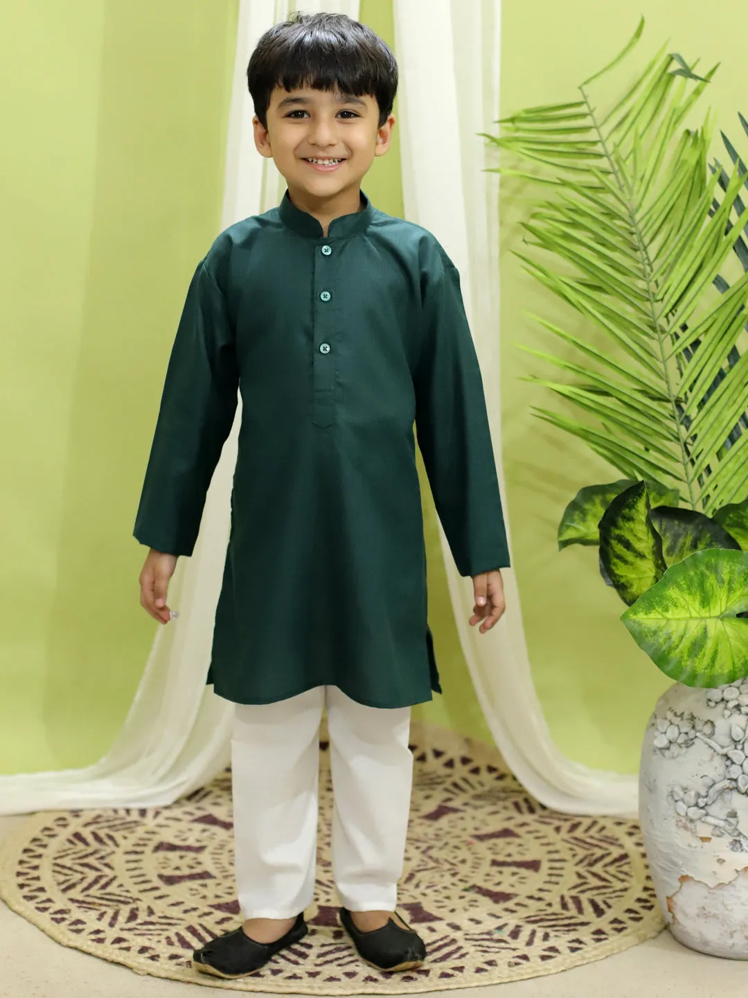 Ethnic Festive Wear Silk Jacket with Cotton Kurta Pajama for Boys- Pink