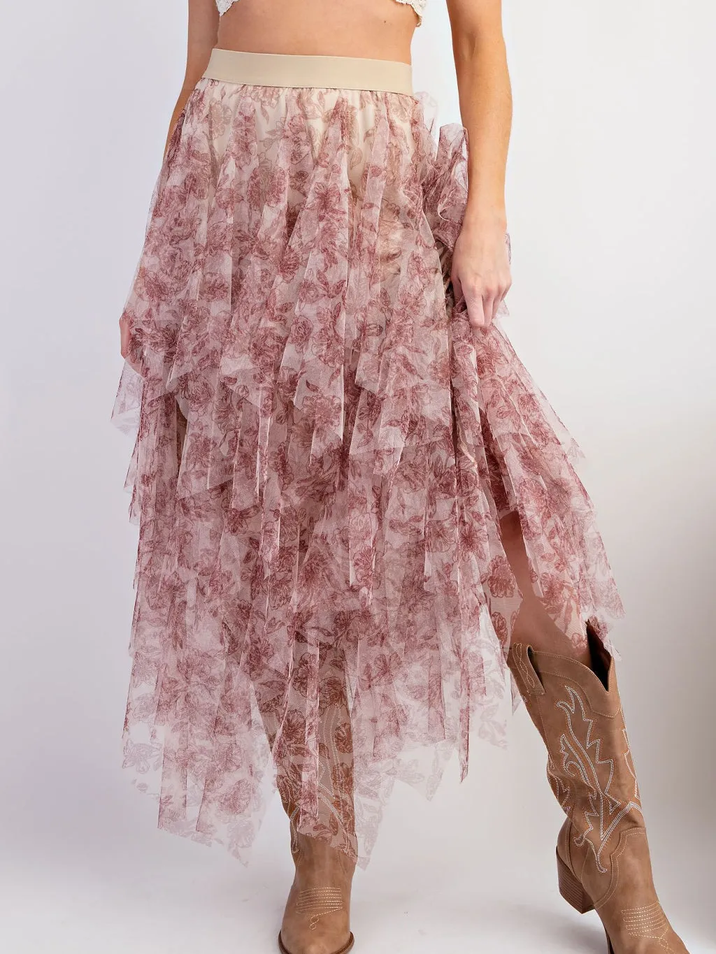 Fairy Floral Mesh Maxi Skirt