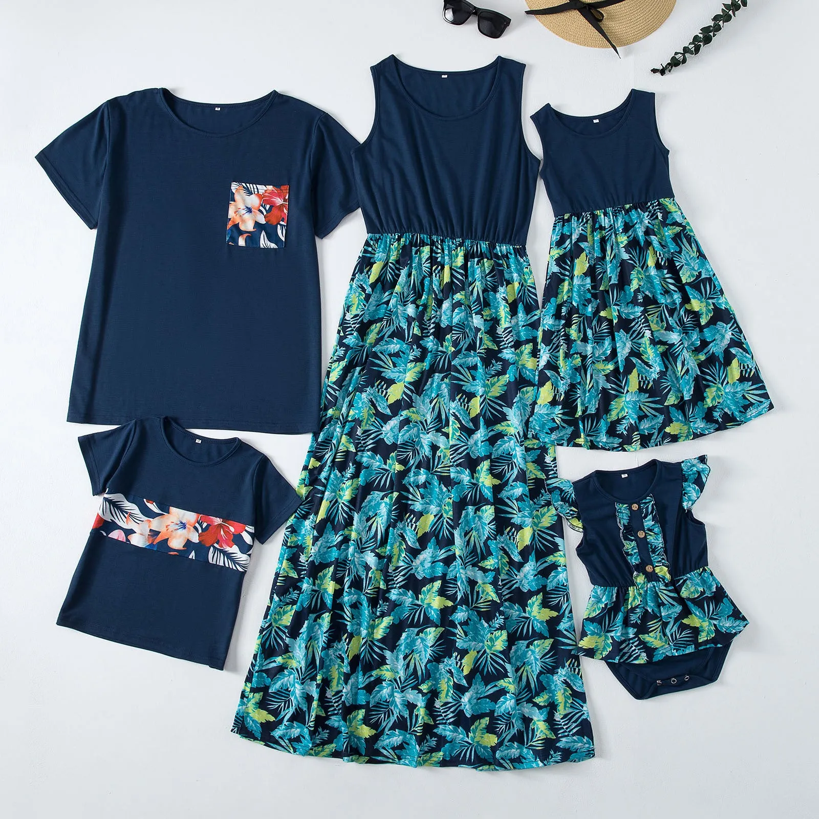 Family Matching Floral Print Dresses & T-shirts Sets