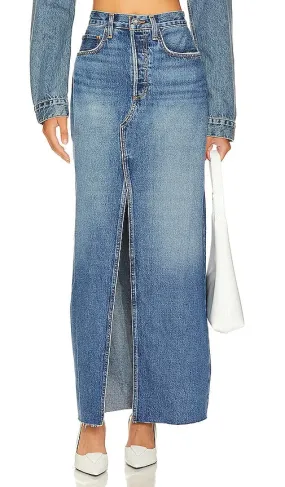 Favorite Daughter The Sadie High Rise Maxi A Line Skirt in Blue