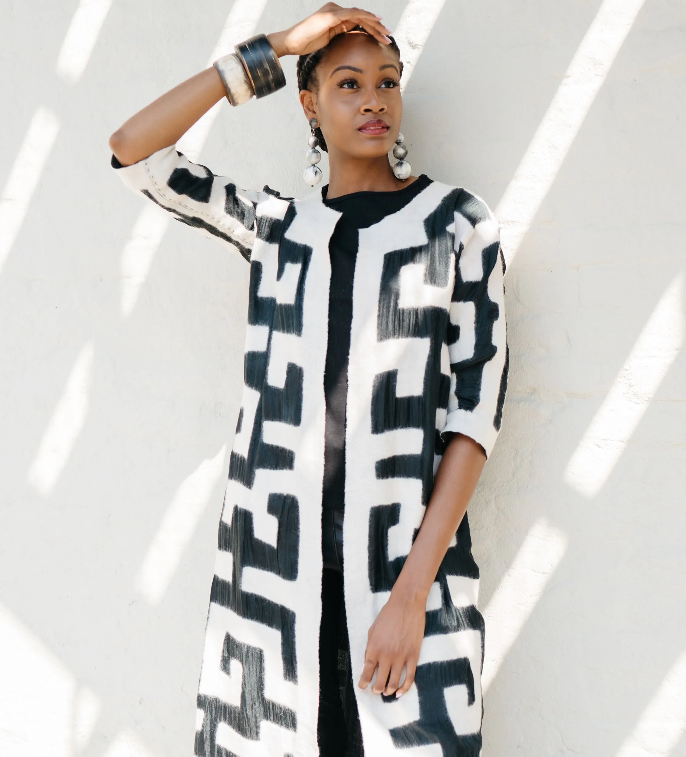 Felted Mola Pattern Long Jacket