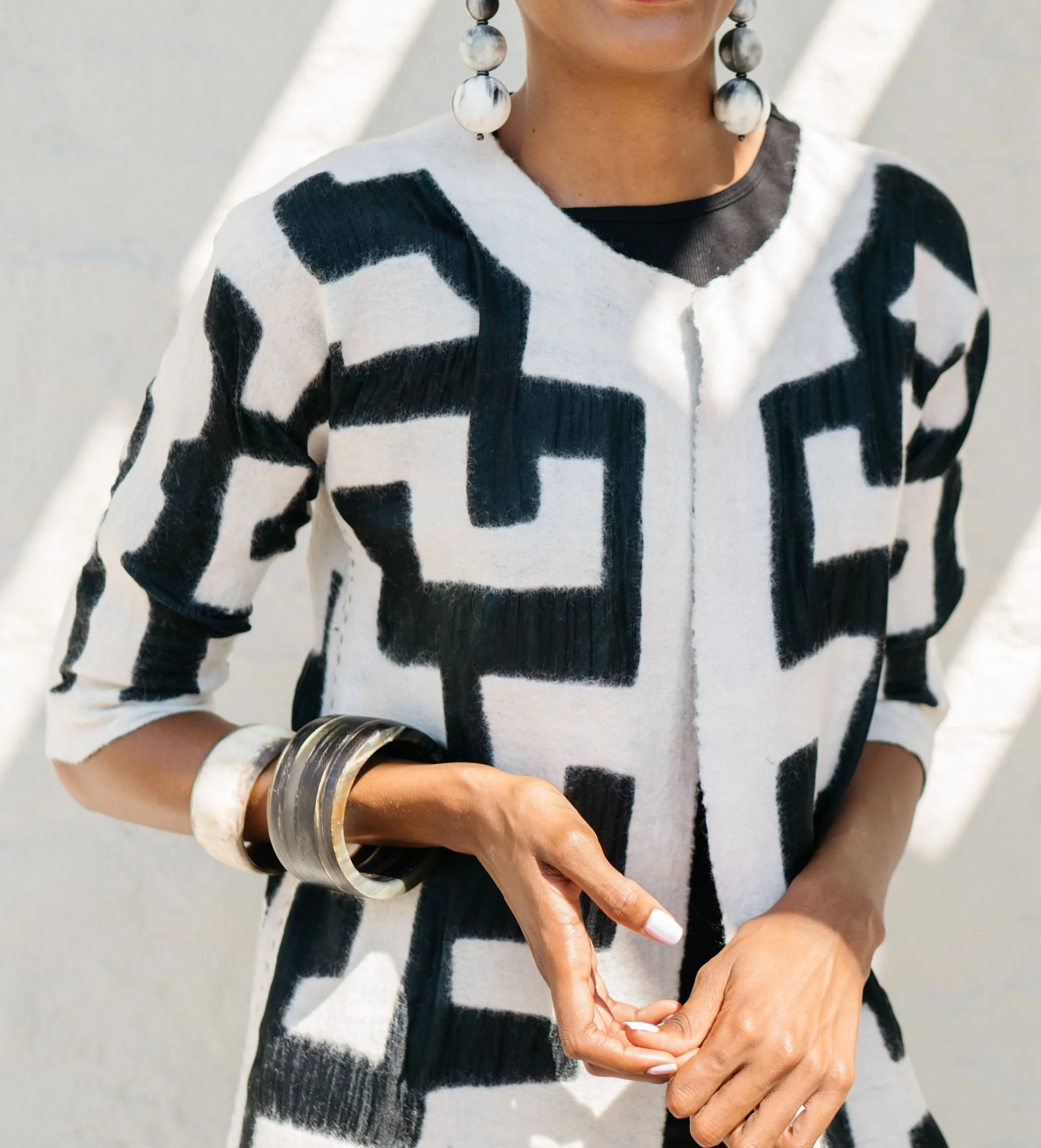 Felted Mola Pattern Long Jacket