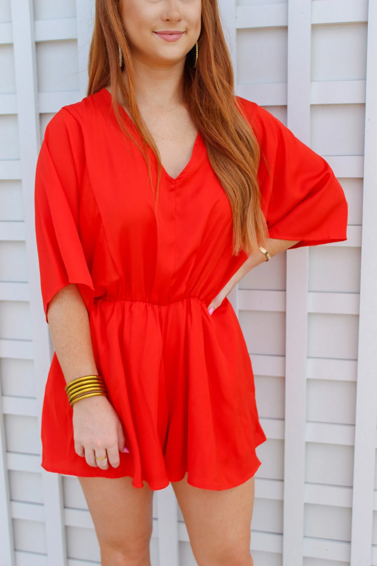 Frankie Kimono Sleeve Romper- Red