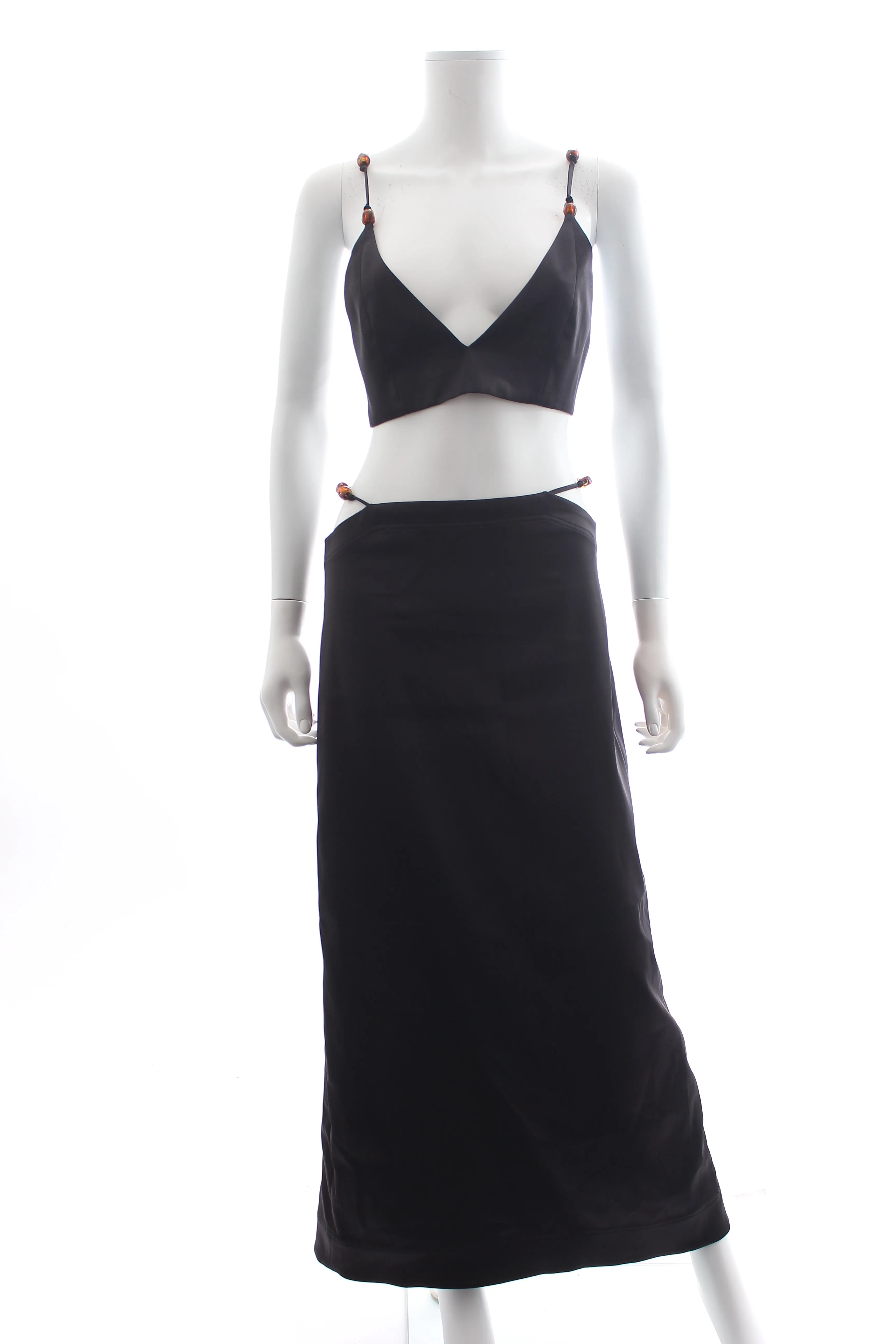GANNI Bead-Embellished Satin Bralette Top and Skirt