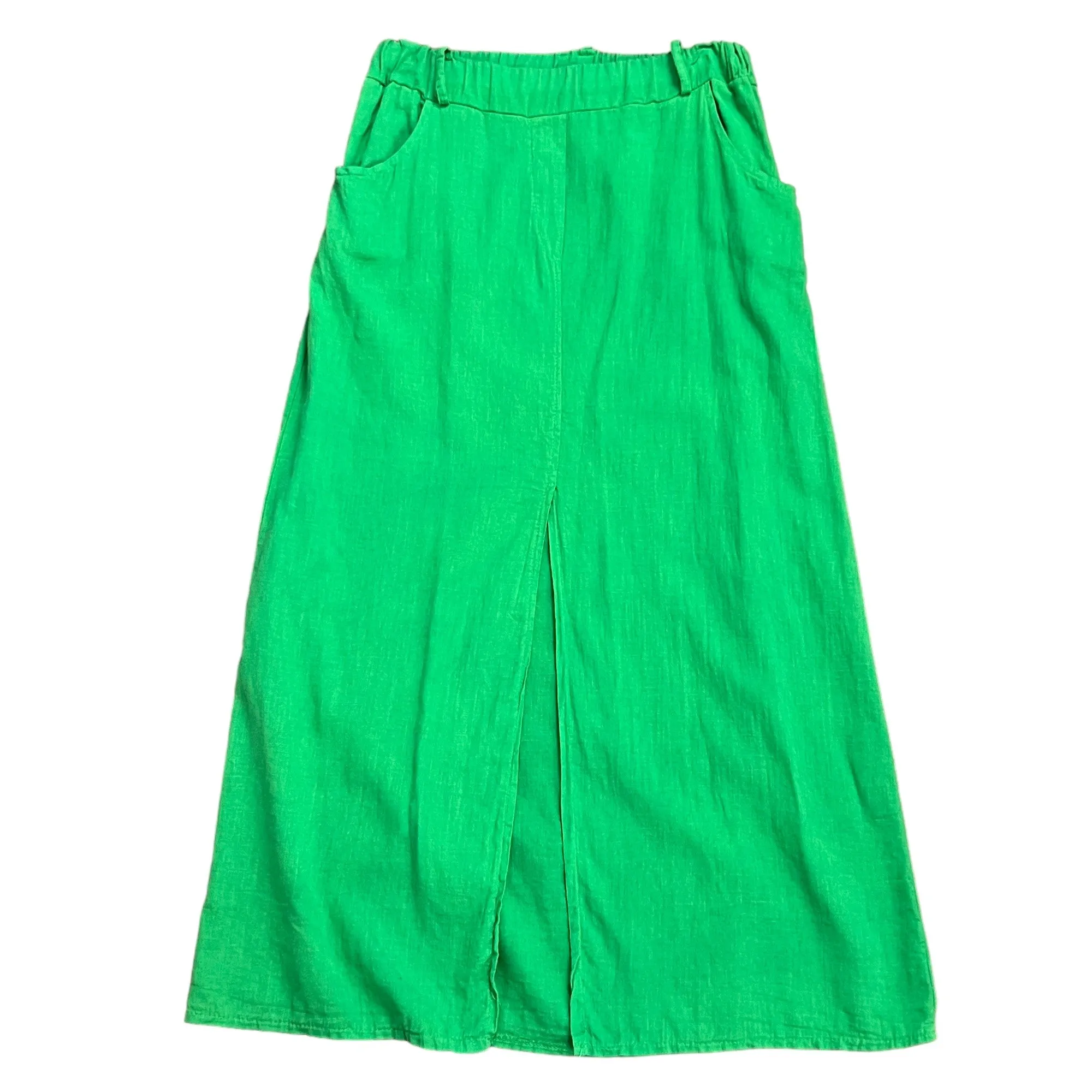 Green Cotton Linen Maxi Skirt With Pockets Size Medium