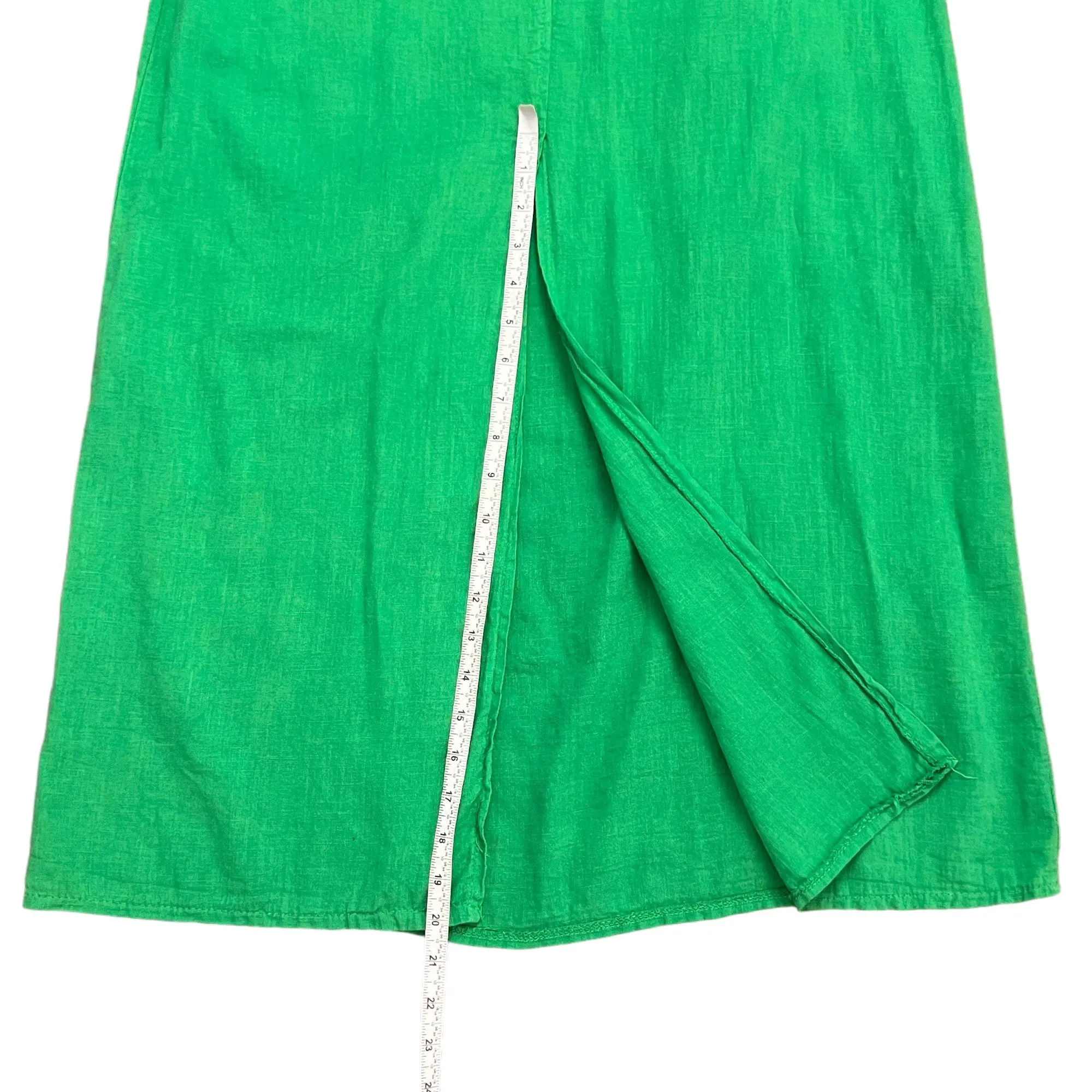 Green Cotton Linen Maxi Skirt With Pockets Size Medium