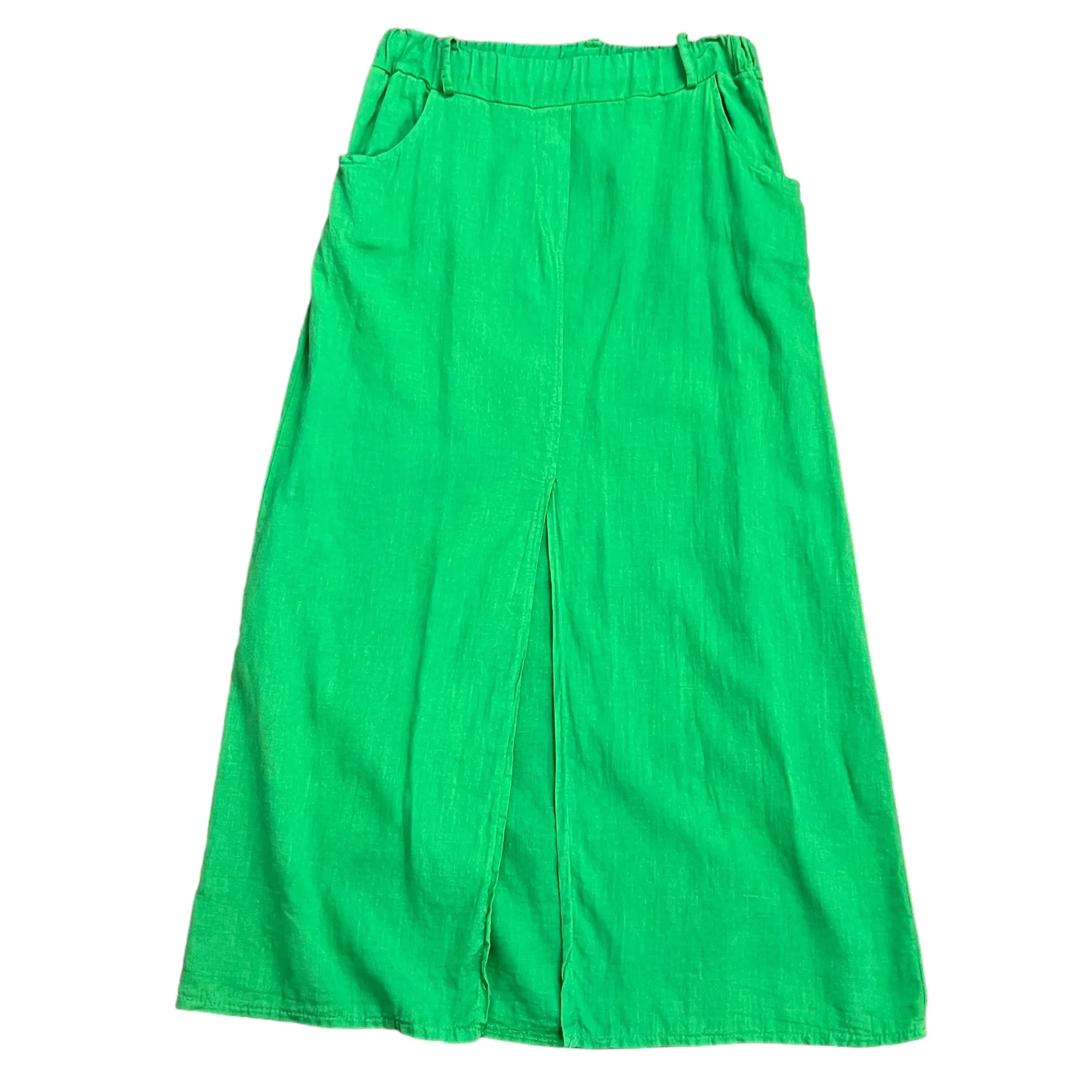 Green Cotton Linen Maxi Skirt With Pockets Size Medium