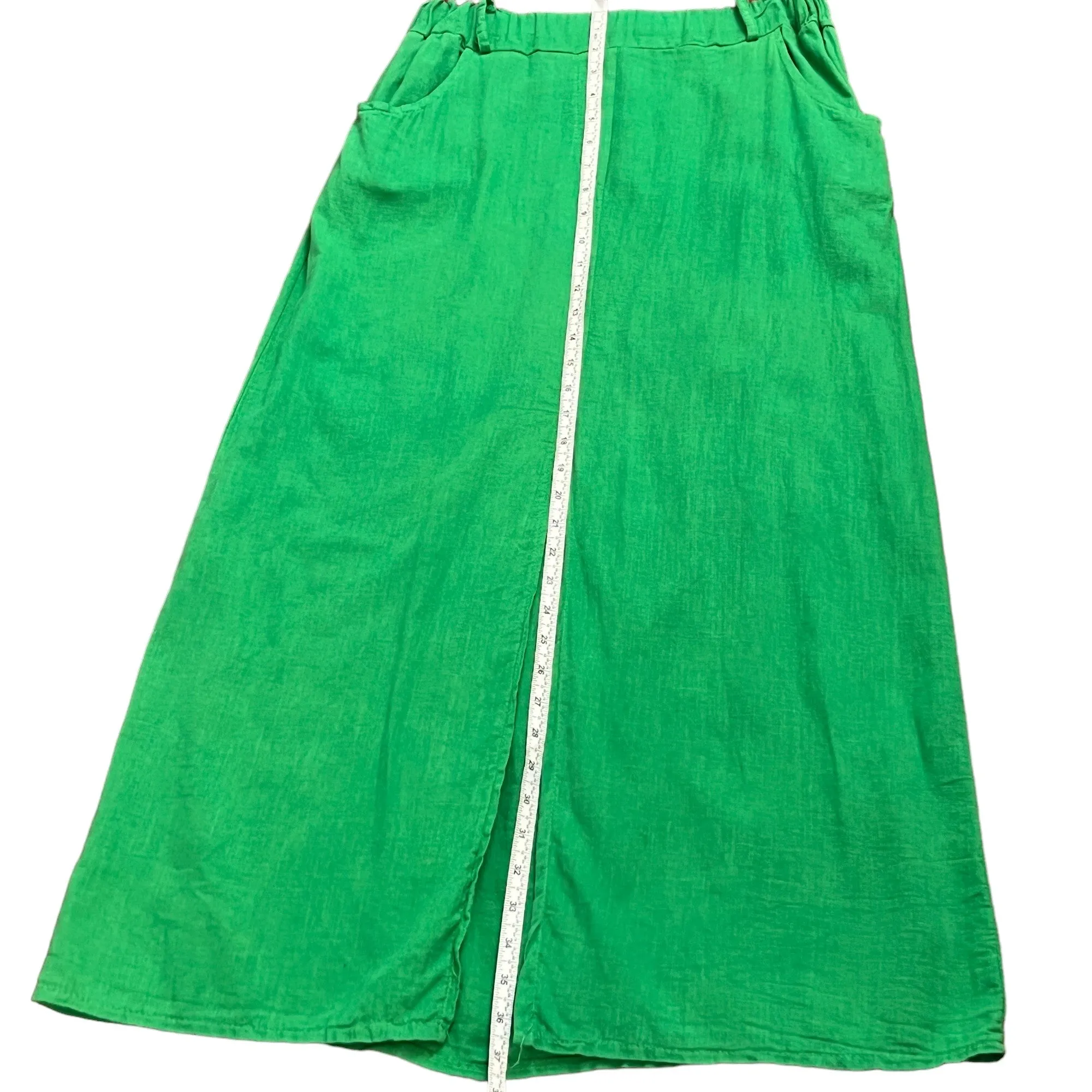Green Cotton Linen Maxi Skirt With Pockets Size Medium