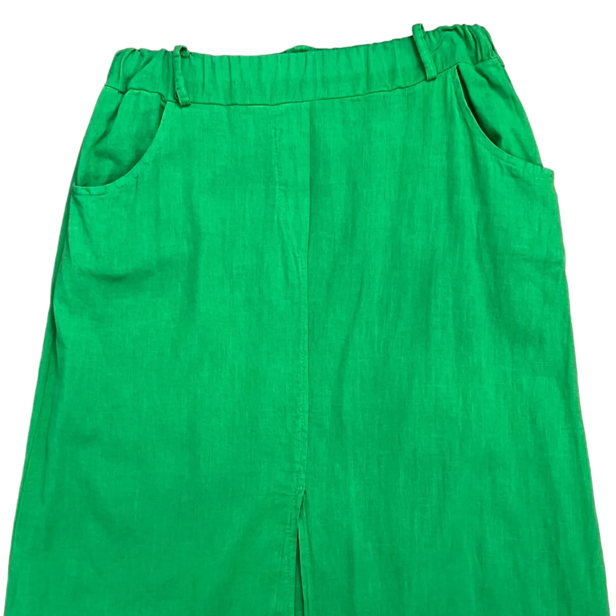 Green Cotton Linen Maxi Skirt With Pockets Size Medium