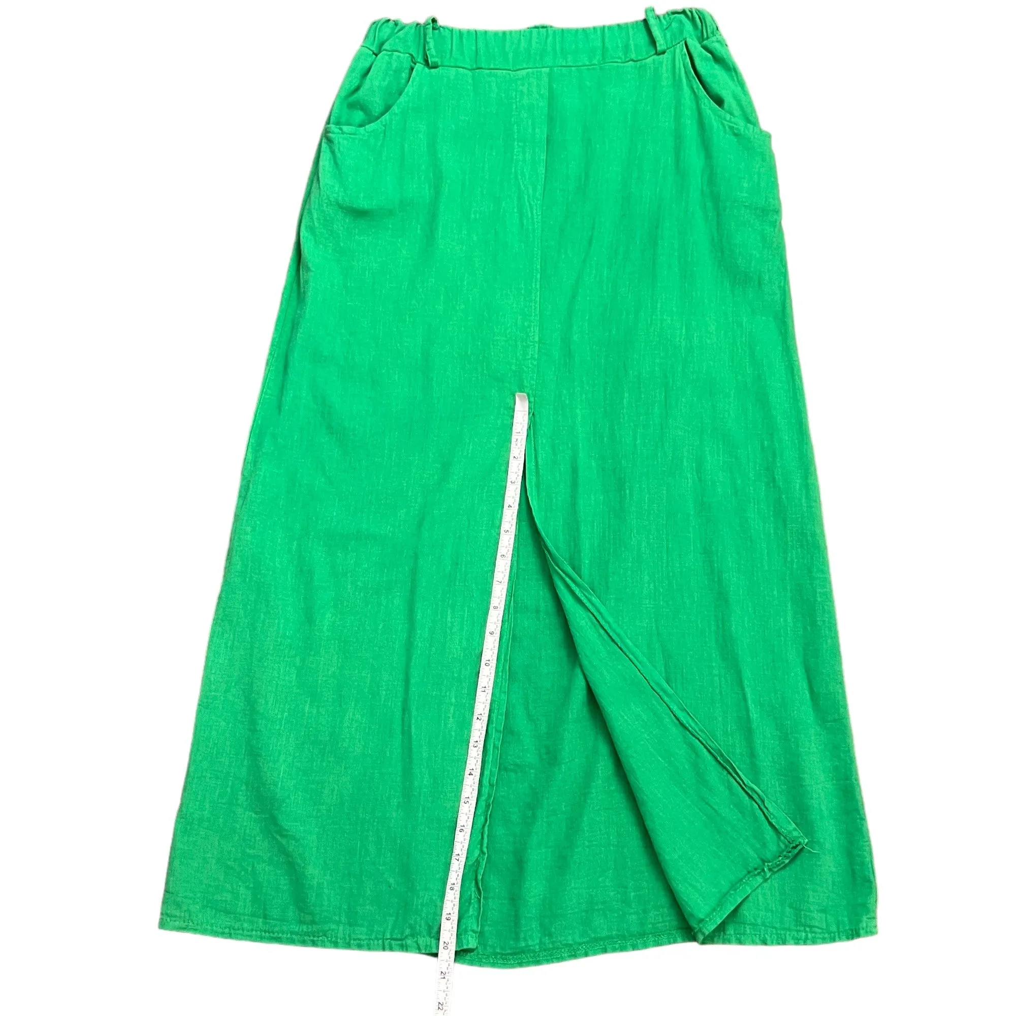 Green Cotton Linen Maxi Skirt With Pockets Size Medium