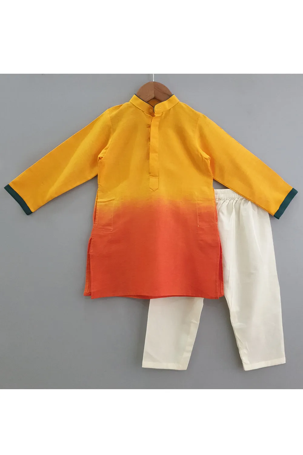 Green embroidered jacket with dual shaded kurta and pyjama