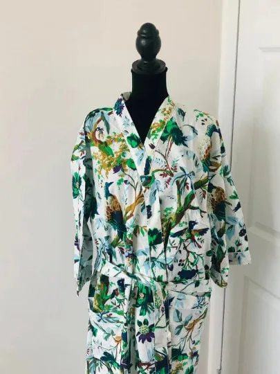 Hand Block Print Cotton Kimono Bath Robe