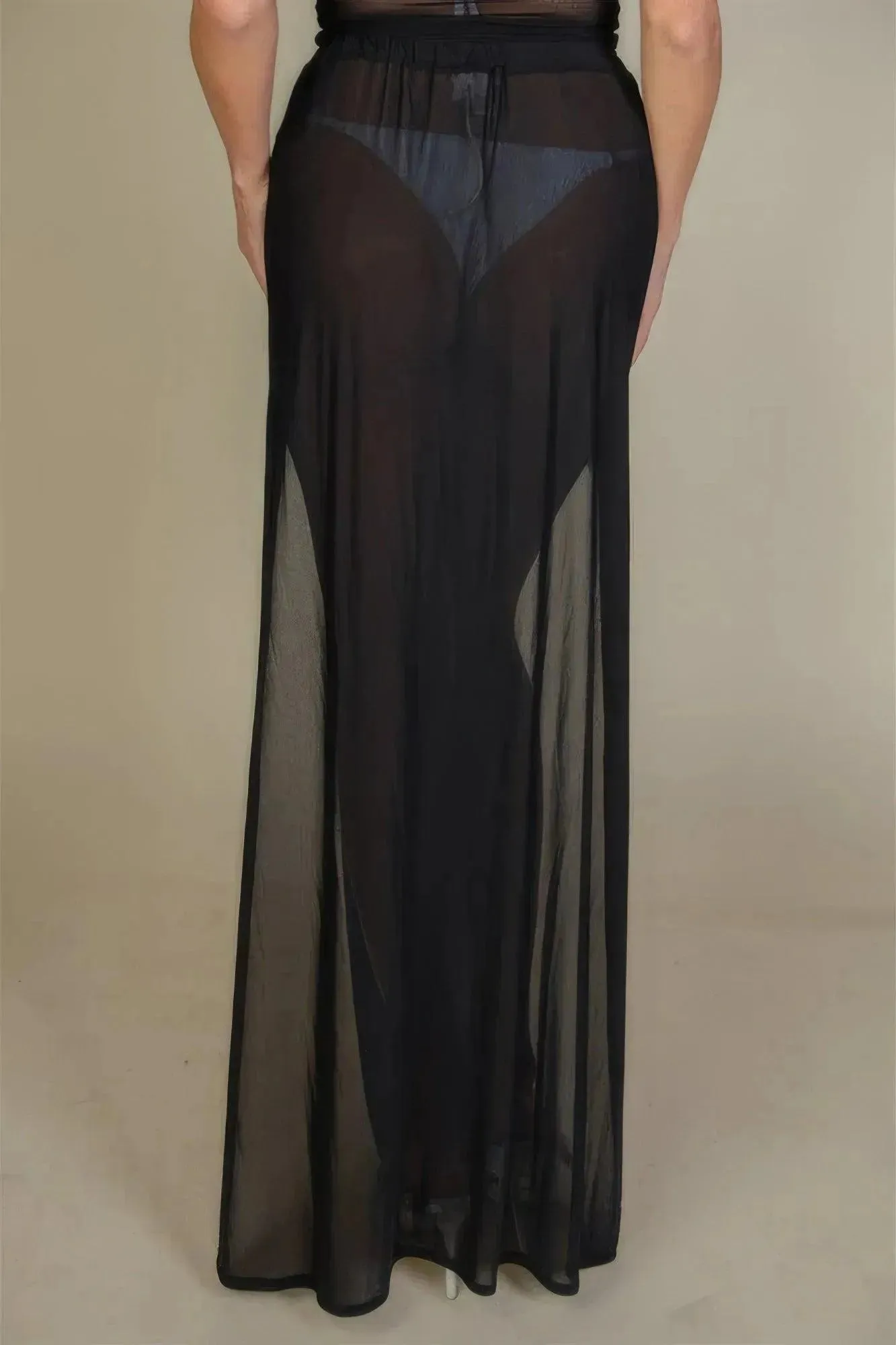 High Split Mesh Sheer Maxi Skirt