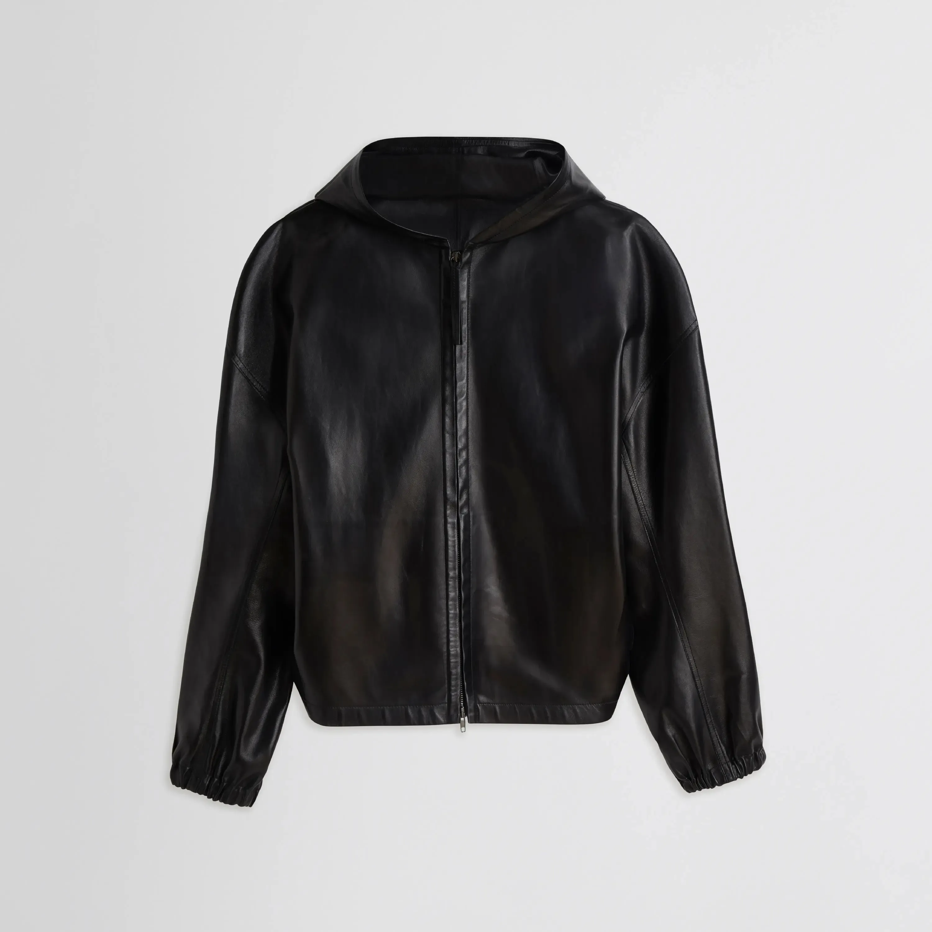 HOODED BOMBER | black leather